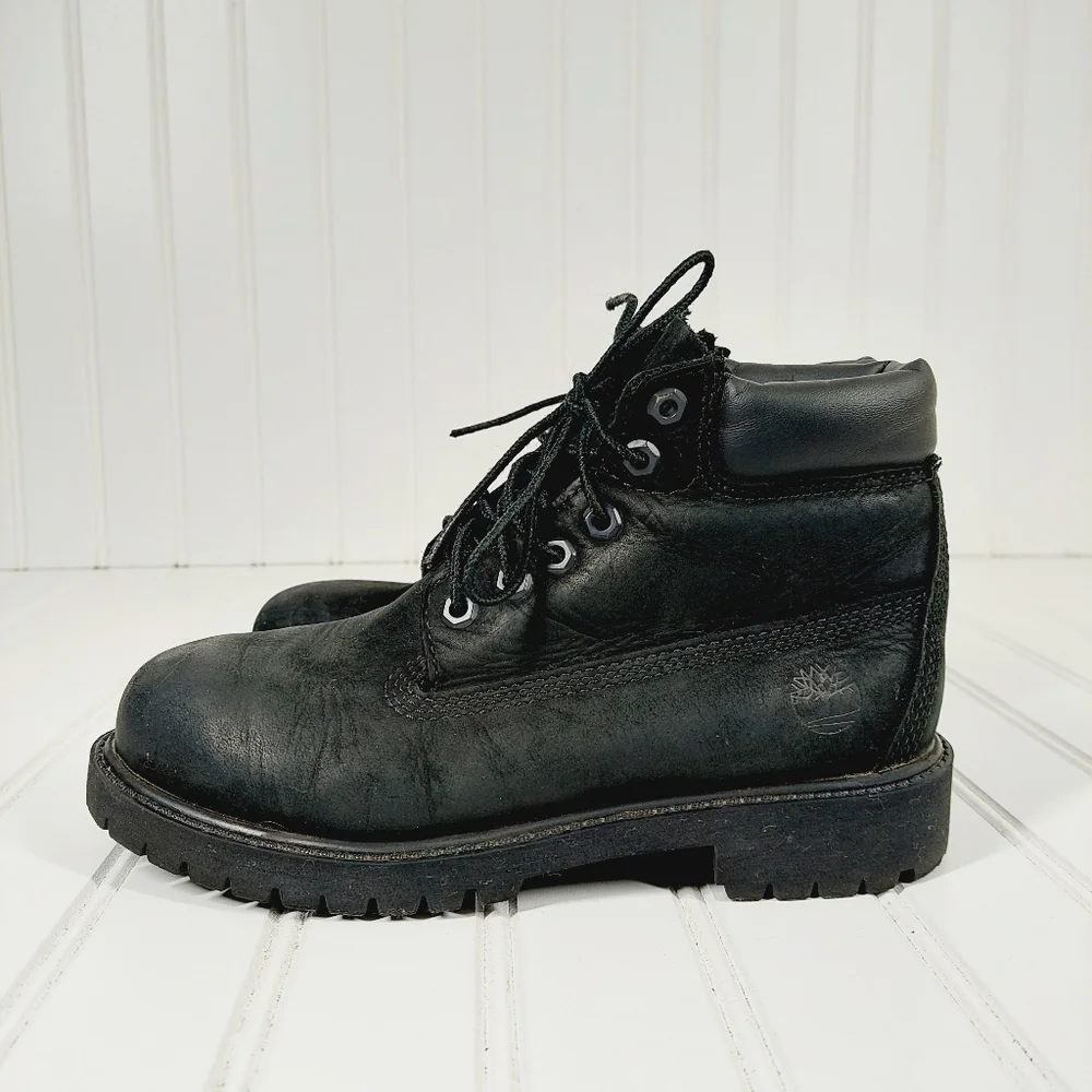 Timberland Leather 6-Inch Premium Waterproof Black Little Kids Boots 12707 B382